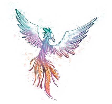 Phoenix coloré, aux couleurs des chakras, logo de Karla Ribeiro Magnétiseuse